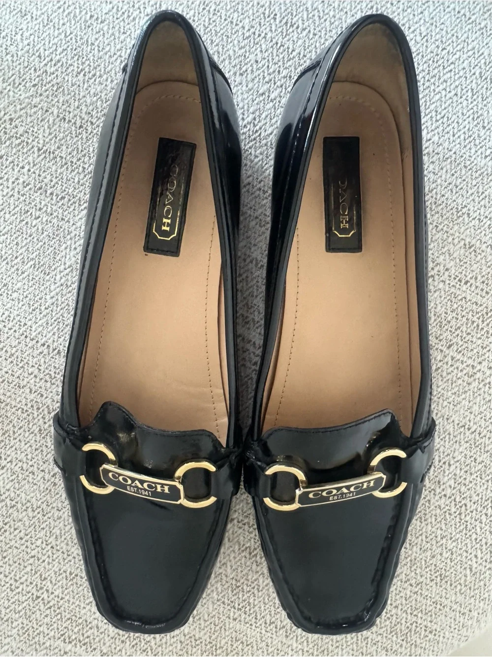 Coach Black Leather Slip-On Loafers with Gold Horsebit 8.5 B Estee
